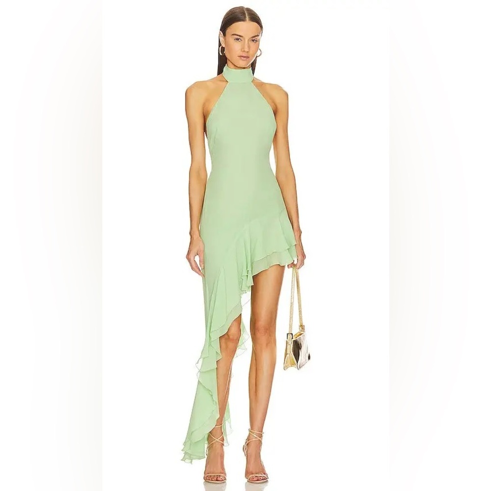 The Andamane Mirtha Ruffle Asymmetric Maxi Dress in mint green size 38 US size 2
